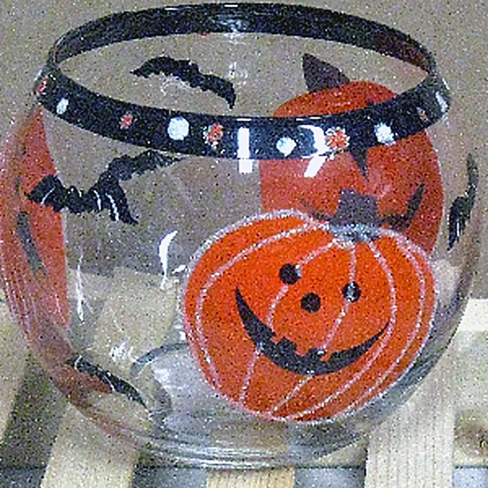 Set of Large Halloween Glass Votive Candle Holders Pumpkin Spider Haunted House
